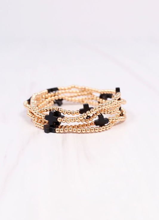 Brittany Cross Bracelet Set BLACK