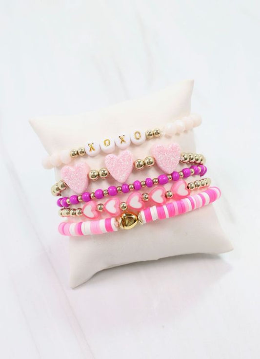 XOXO Bracelet Set HOT PINK