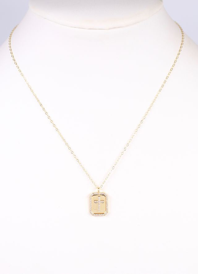 Captiva CZ Cross Plate Necklace Gold