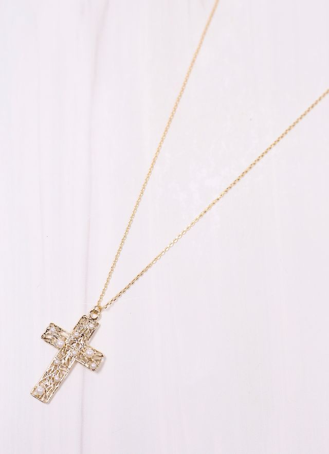 Bently Pearl Cross Necklace GOLD