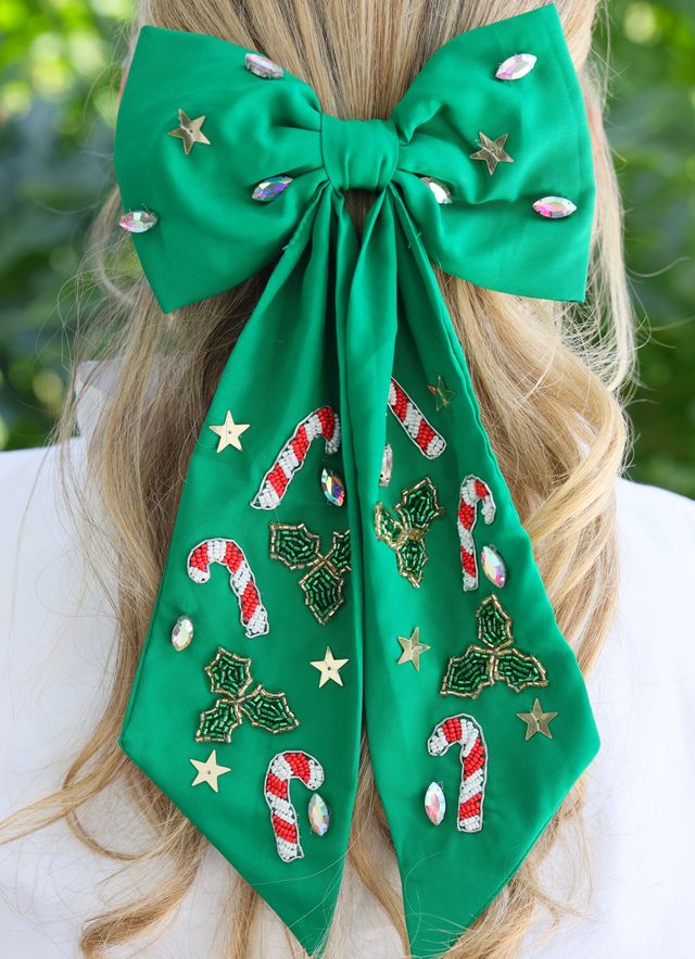 Candy Cane Hair Bow GREEN