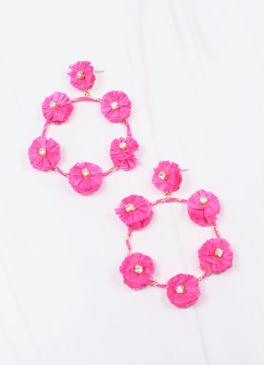 Natasha Raffia Drop Earring HOT PINK