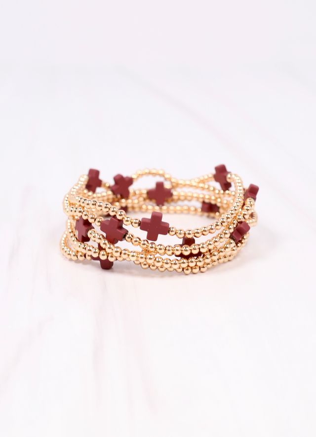 Brittany Cross Bracelet Set BURGUNDY