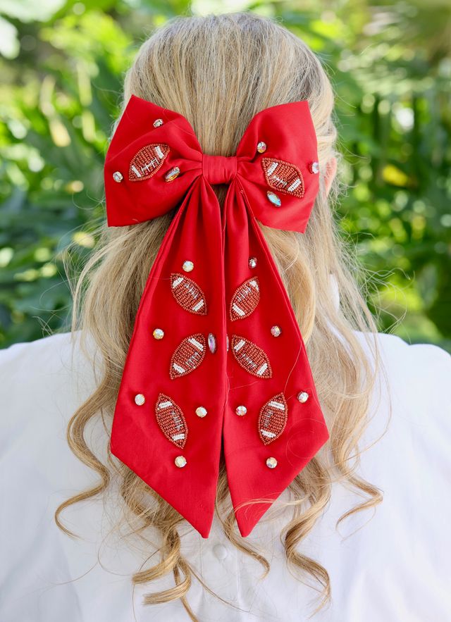 Hutson Beaded Football Bow RED