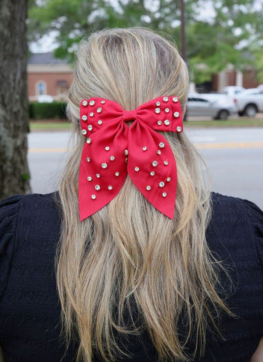 Brett CZ Hair Bow RED