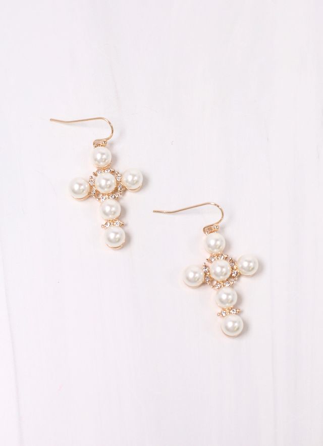 Nancee Pearl Cross Earring IVORY