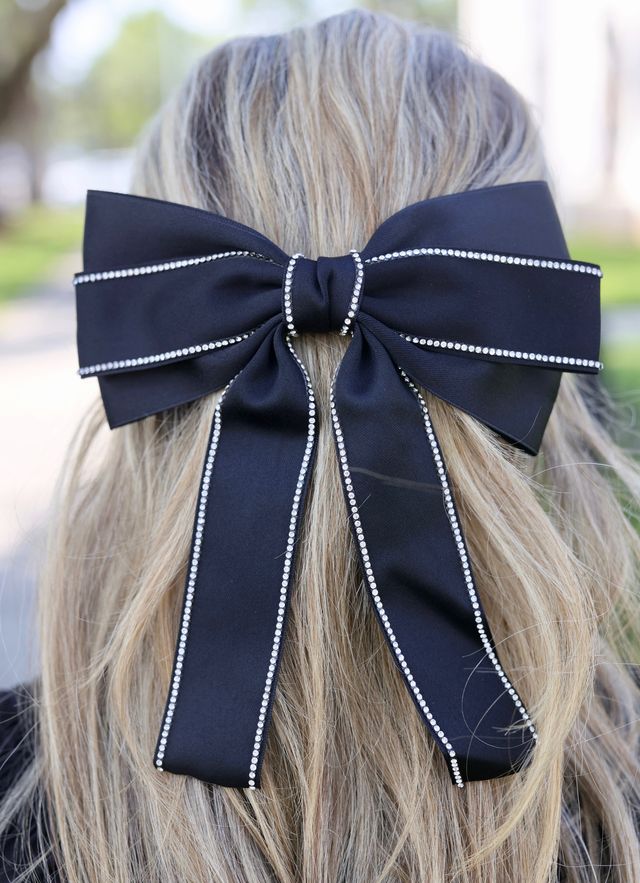 Winifred CZ Lined Hair Bow BLACK