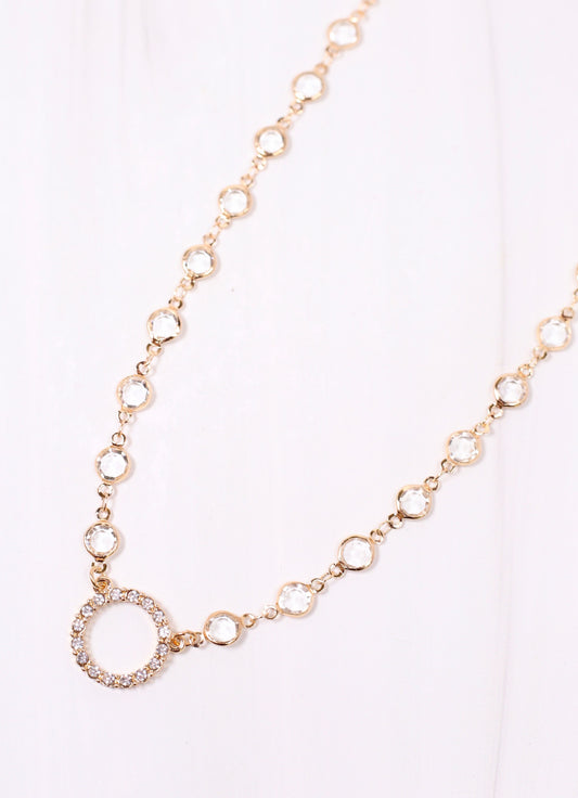 Walker Crystal Necklace with Circle GOLD