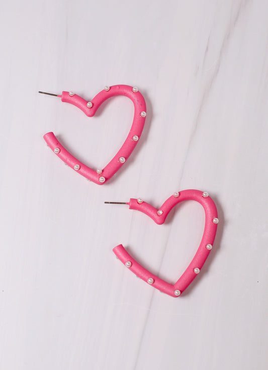 Admirer Pearl Heart Earring HOT PINK