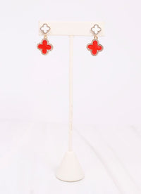 Estelle CZ Two Tone Clover Earring RED WHITE