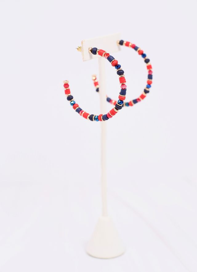 Bartlett Beaded Hoop Earring RED NAVY