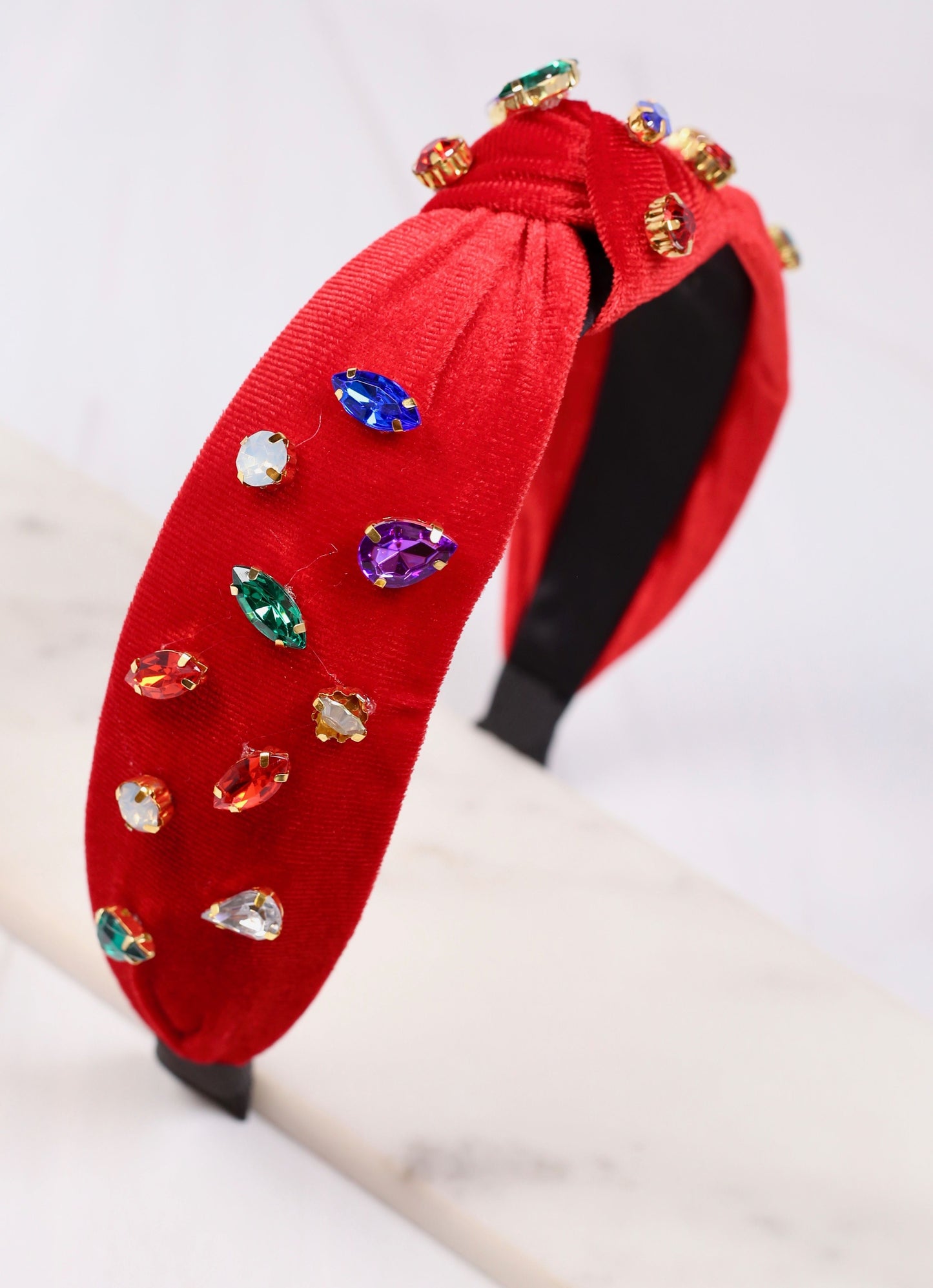 Judith Rhinestone Velvet Headband RED