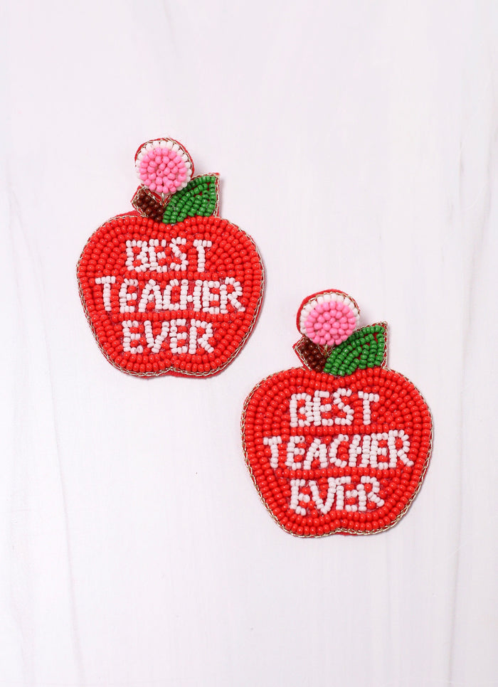 Best Teacher Ever Apple Earring RED