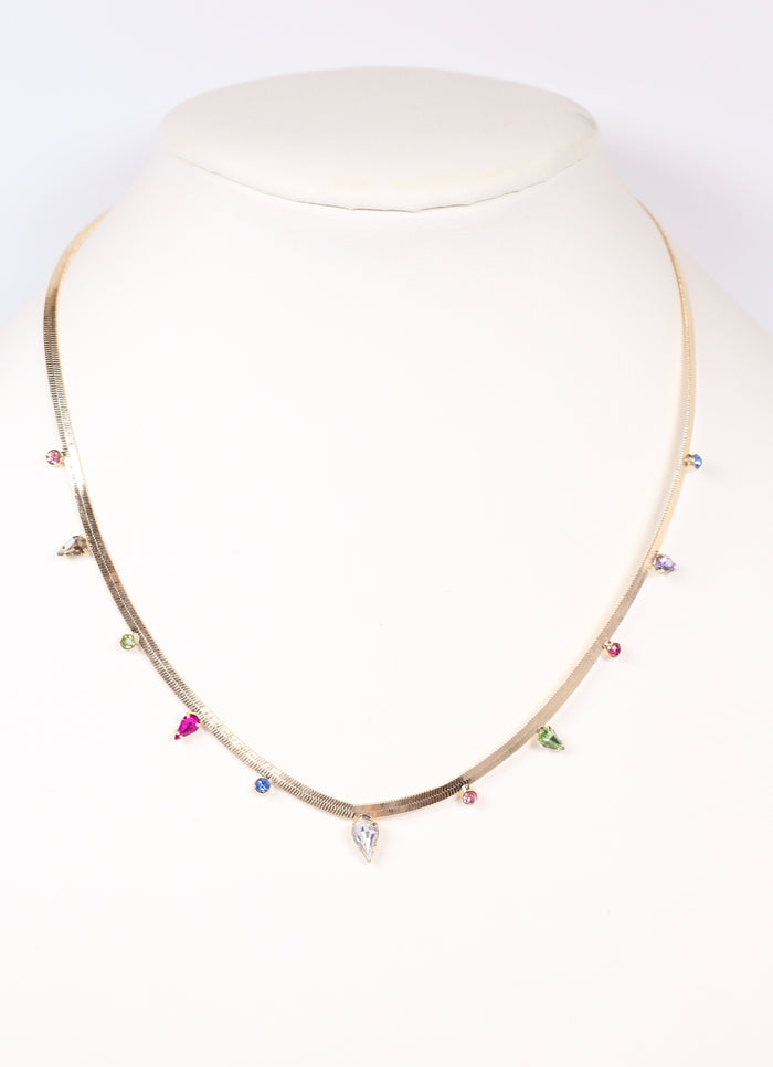 Esters Flat Chain Necklace with Stones MULTI