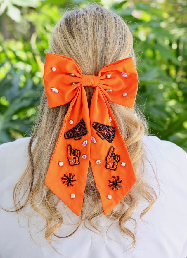 Cheer Them On Hair Bow Orange Black