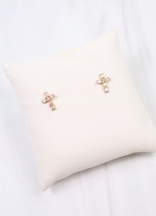 Jedediah CZ Cross Earring GOLD