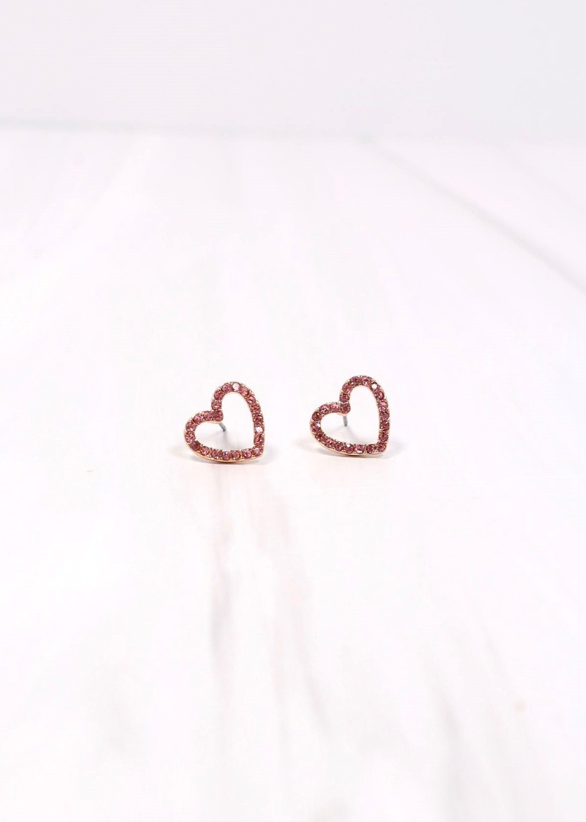 Delilah CZ Lined Heart Earring PINK