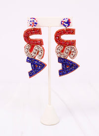 USA Bejeweled Earring RED WHITE BLUE