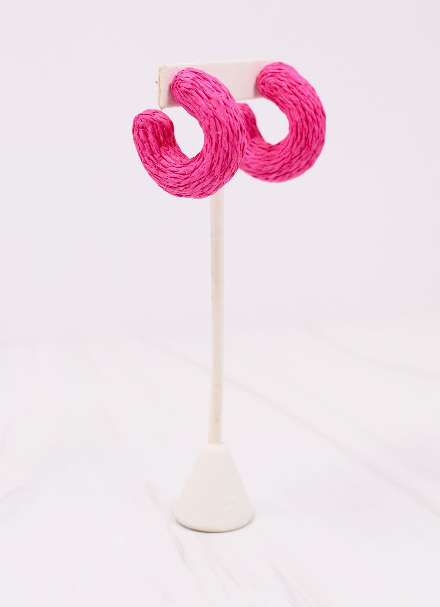 Moravian Wrapped Hoop Earring HOT PINK