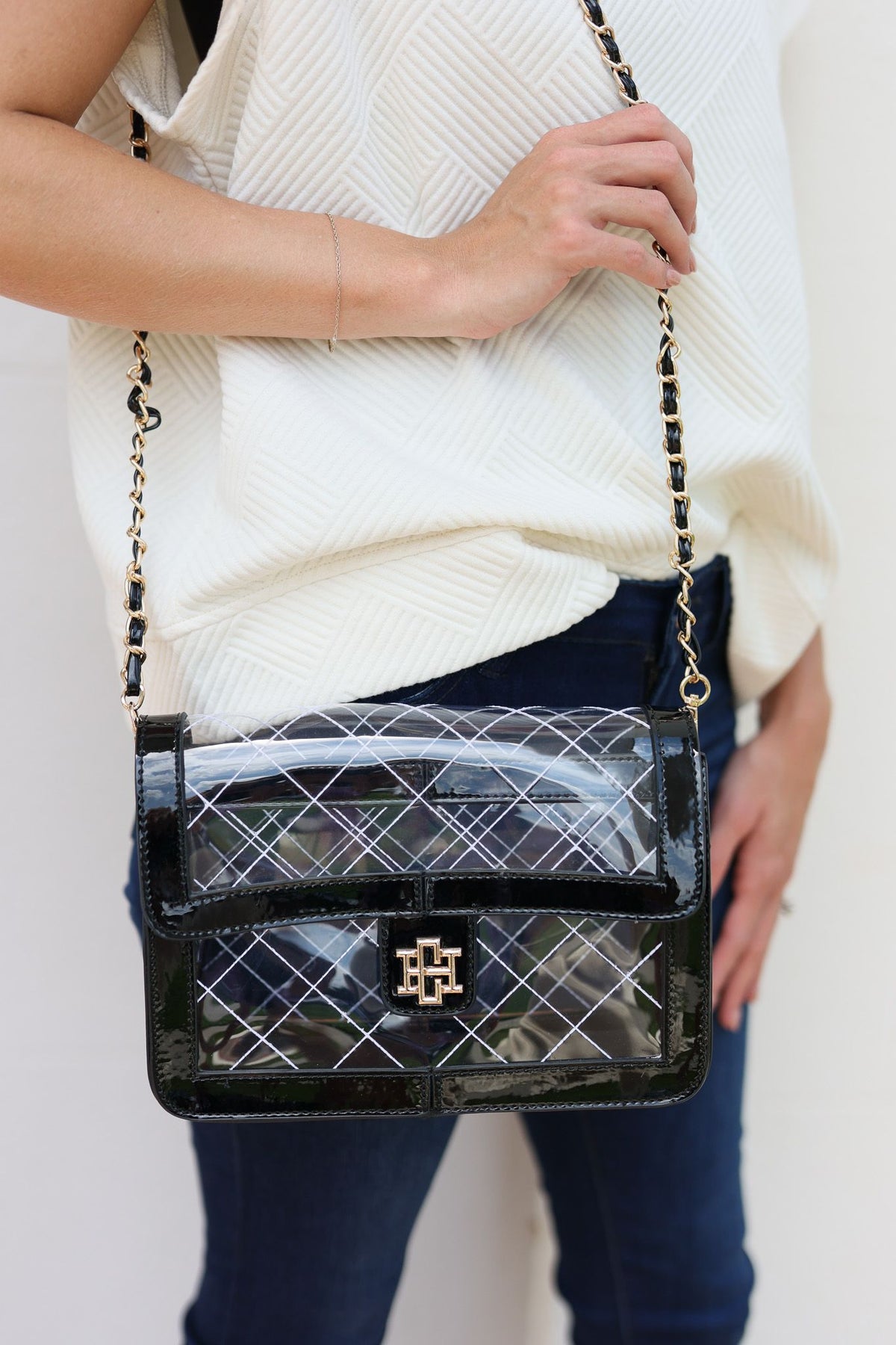 Quinn Quilted Clear Bag BLACK PATENT