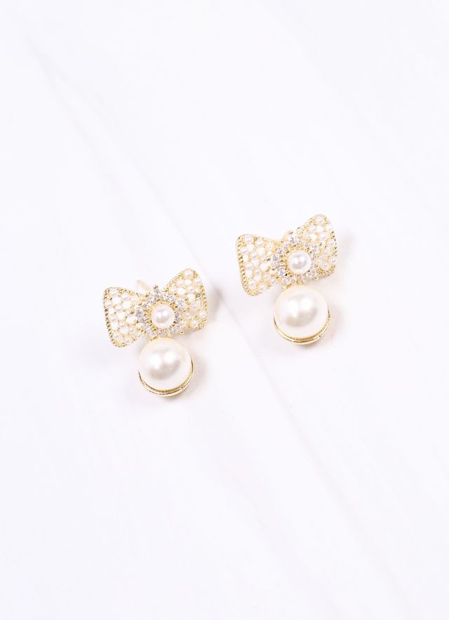 Danvers Pearl and CZ Bow Earring GOLD