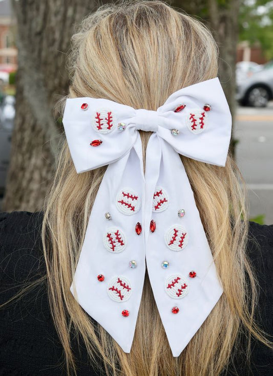 Baseball Babe Bow WHITE