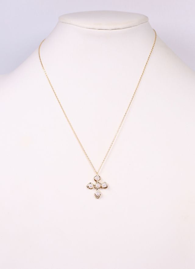 Topher Pearl Cross Necklace GOLD