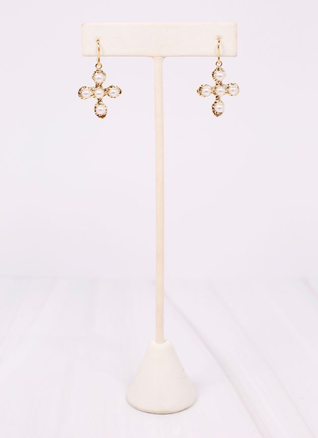 Georgas Pearl Cross Earring GOLD