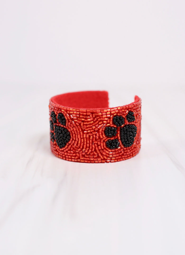 Patty Paw Beaded Cuff Bracelet RED
