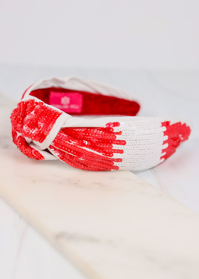 Sanders Sequin Headband WHITE RED