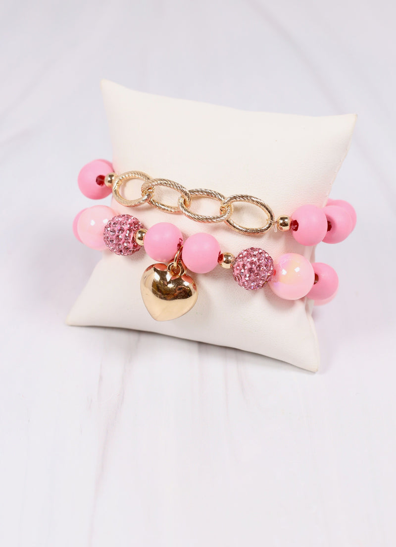 Penny Bracelet Set with Heart PINK