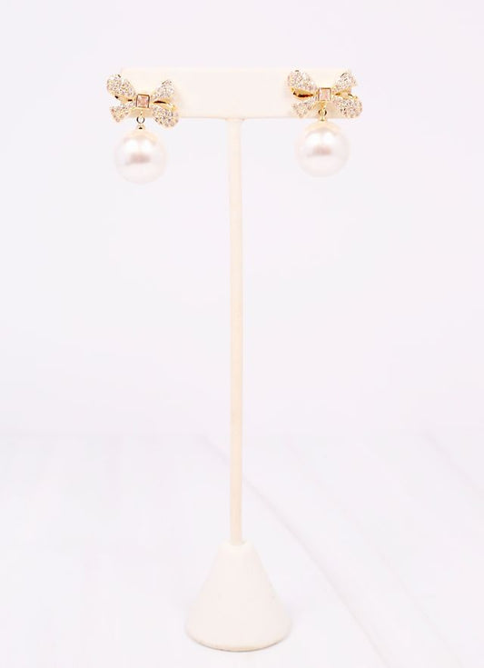 Sherry CZ Bow Earring with Pearl GOLD