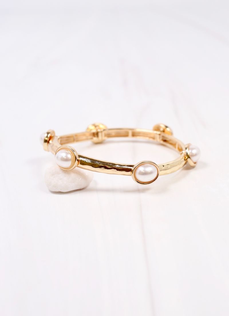 Piers Stretch Bracelet with Pearls Gold