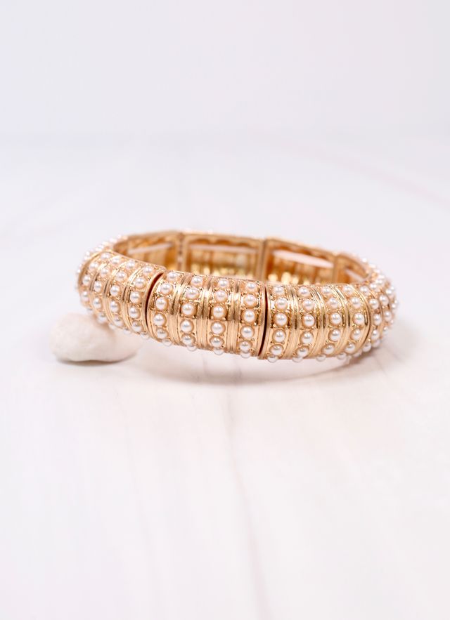 Candace Stretch Bracelet with Pearls GOLD