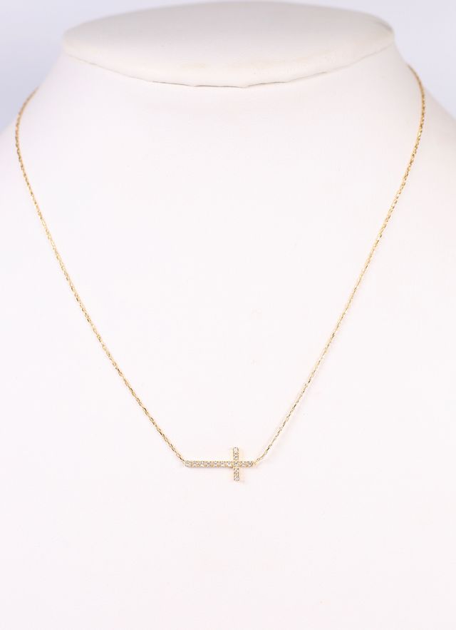 MacMillian CZ Side Cross Necklace GOLD