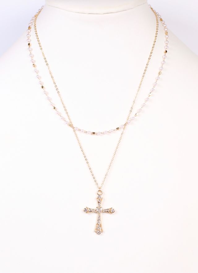 Ariadne Layered Necklace with Cross GOLD