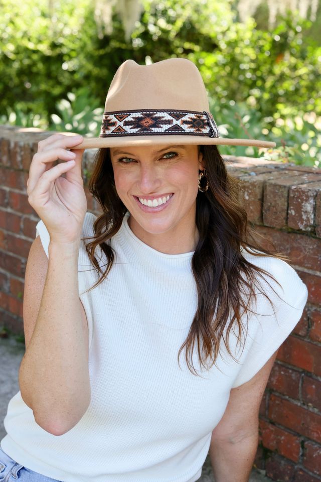 Pricilla Aztec Band Hat TAN