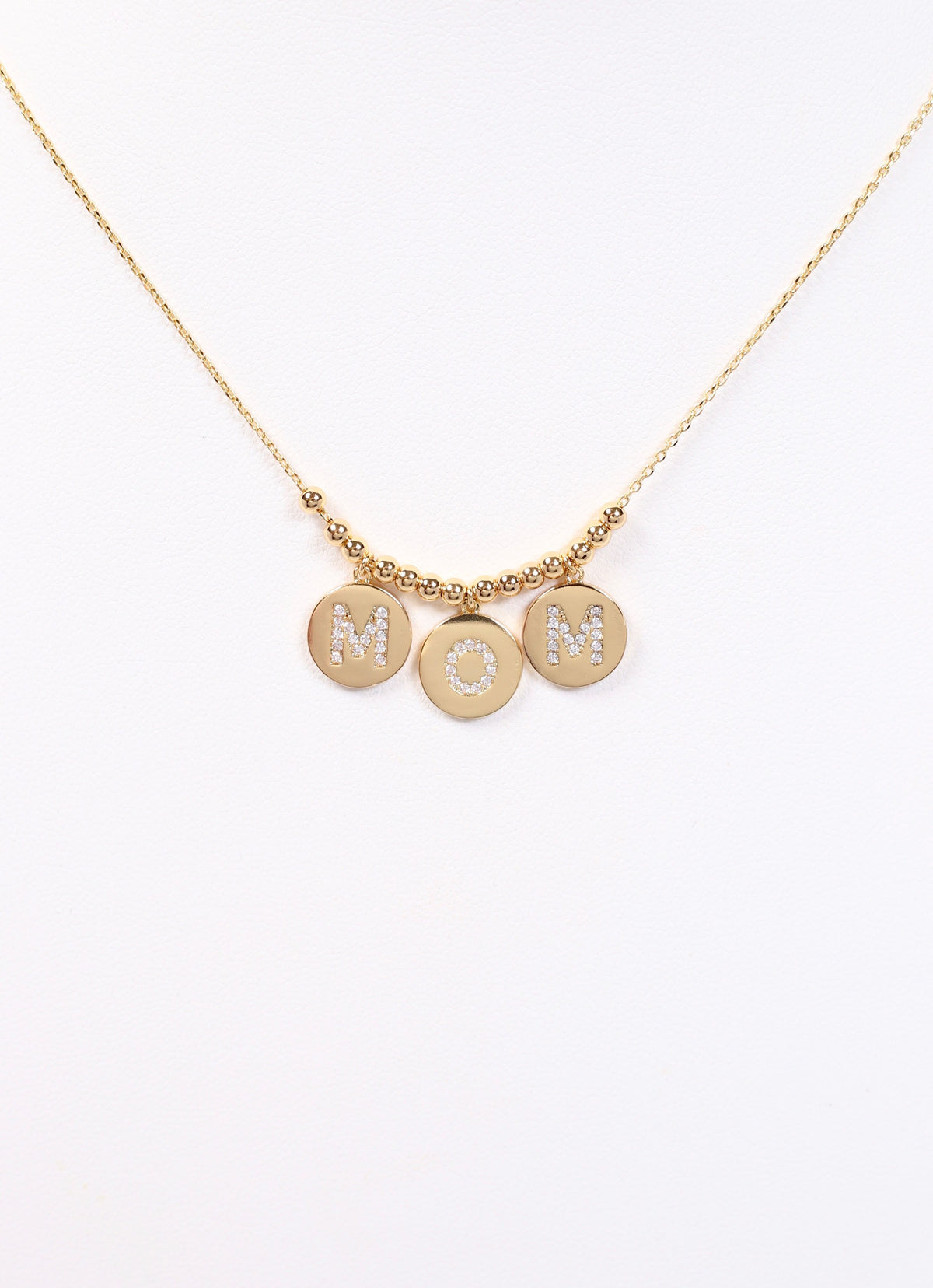 Mom Disc CZ Necklace GOLD