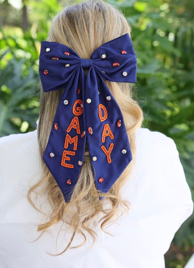 Game Day Embellished Bow NAVY ORANGE