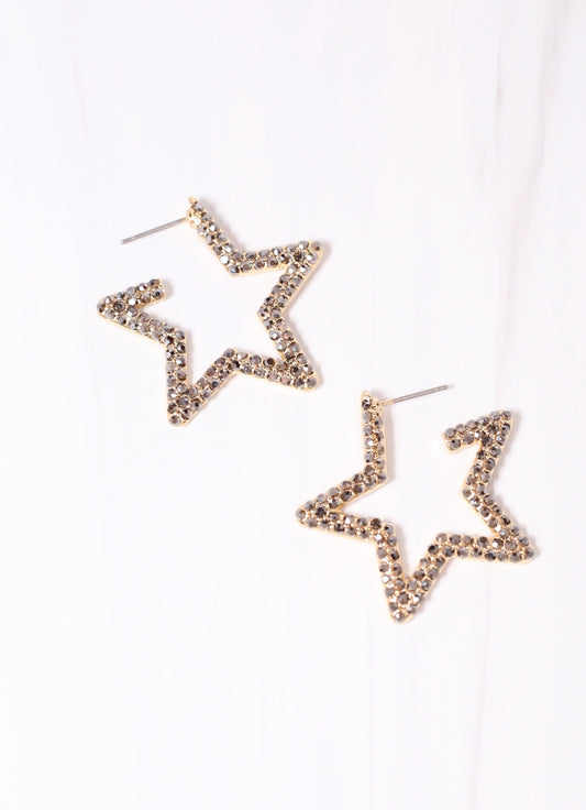 Leedale CZ Star Hoop Earring HEMATITE