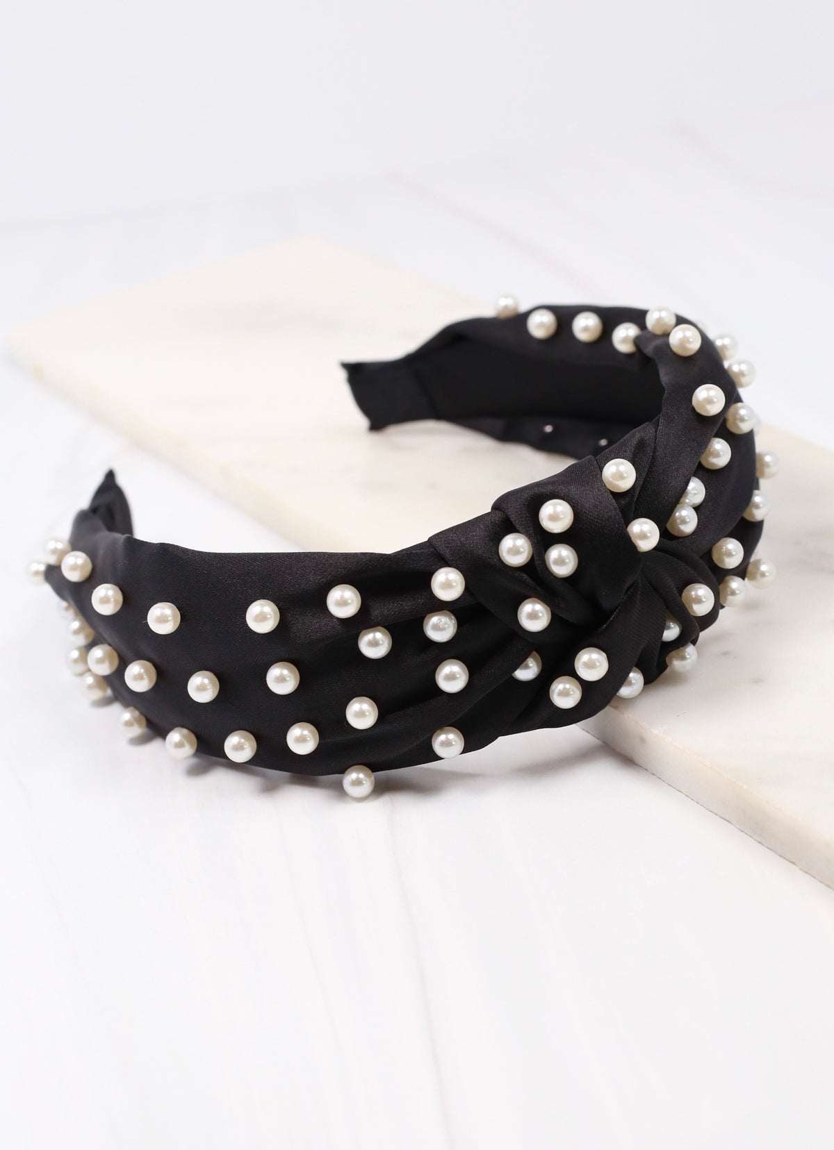Maddie Satin Headband with Pearls BLACK