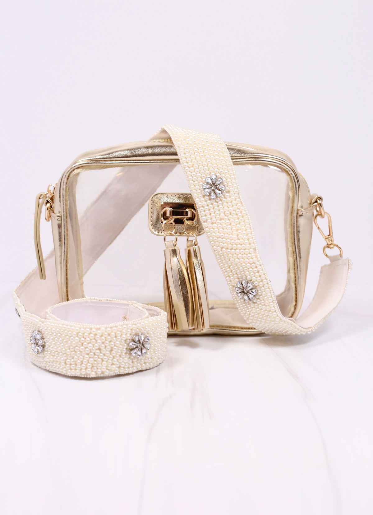 Kennedy Pearl and CZ Crossbody Strap IVORY