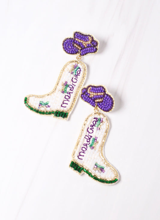 Majorette Beaded Boots Earring WHITE