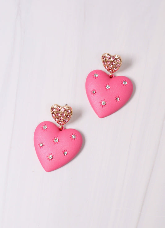 Beloved CZ Heart Earring HOT PINK