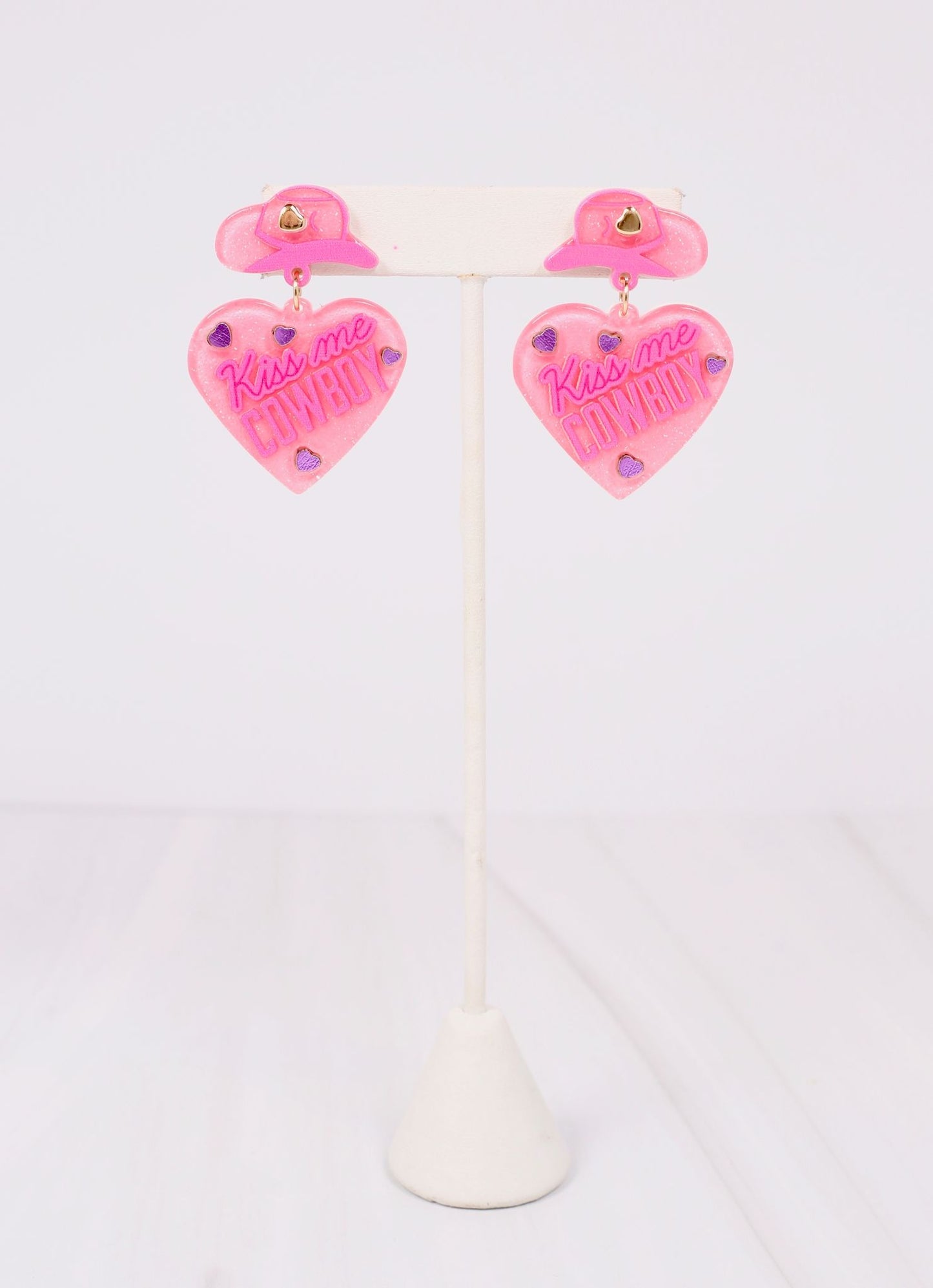 Kiss Me Cowboy Heart Earring PINK