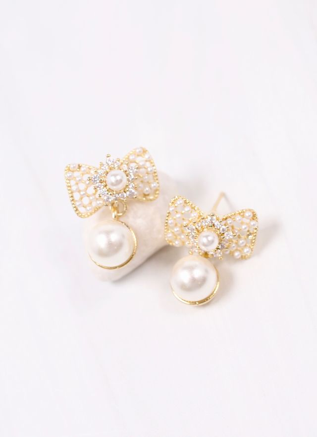 Danvers Pearl and CZ Bow Earring GOLD