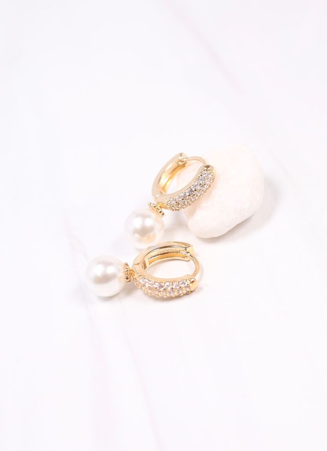 Kento CZ Hoop Earring with Pearl GOLD
