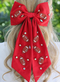 Hutson Beaded Football Bow RED