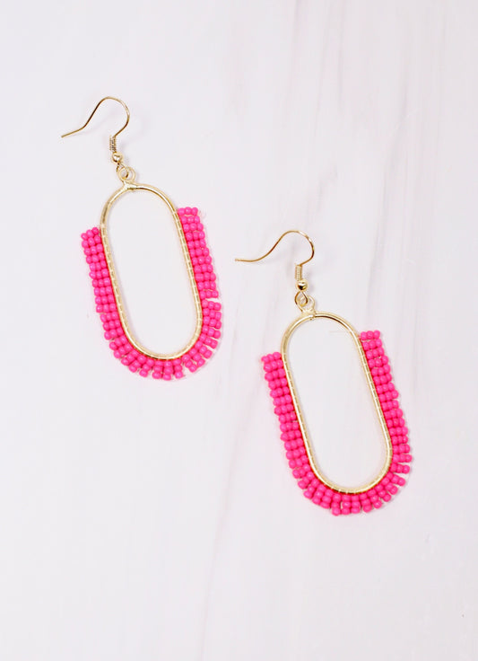 Nemaska Beaded Drop Earring HOT PINK