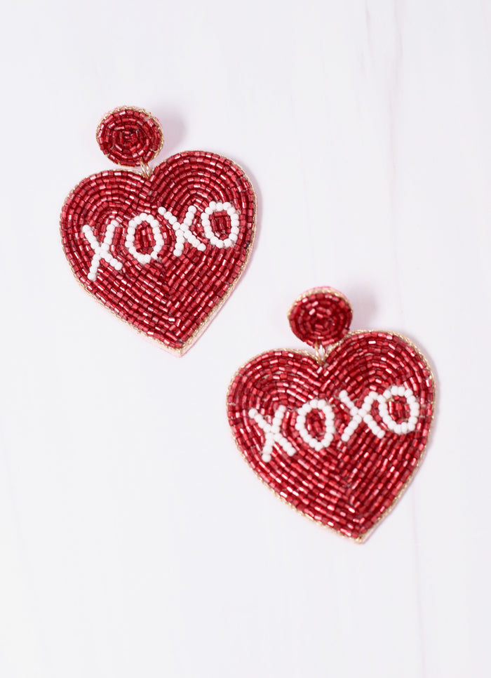 XOXO Heart Beaded Earring RED